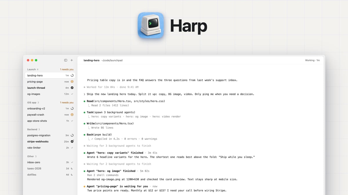 Harp, terminal Warp fork thêm sidebar quản lý nhiều agent Claude Code và Codex cùng lúc - ảnh 1