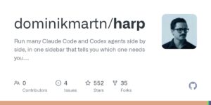 Read more about the article Harp, terminal Warp fork thêm sidebar quản lý nhiều agent Claude Code và Codex cùng lúc