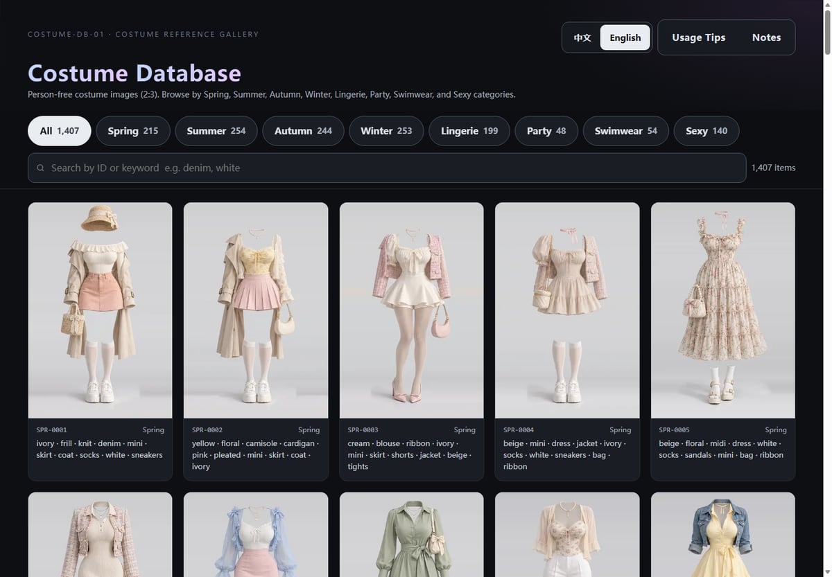 nvzhuang: 1407 ảnh AI服装 + thử đồ ảo, backend Go chạy được local - ảnh 2