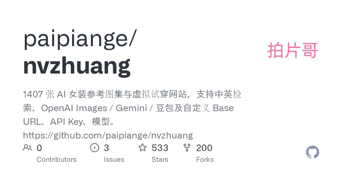 Read more about the article nvzhuang: 1407 ảnh AI服装 + thử đồ ảo, backend Go chạy được local